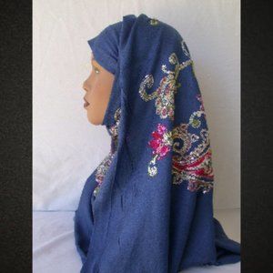 Midwest Blue Embroidered Scarves Sequined Hijab 26 x 70 Shawl Shoulder Wrap